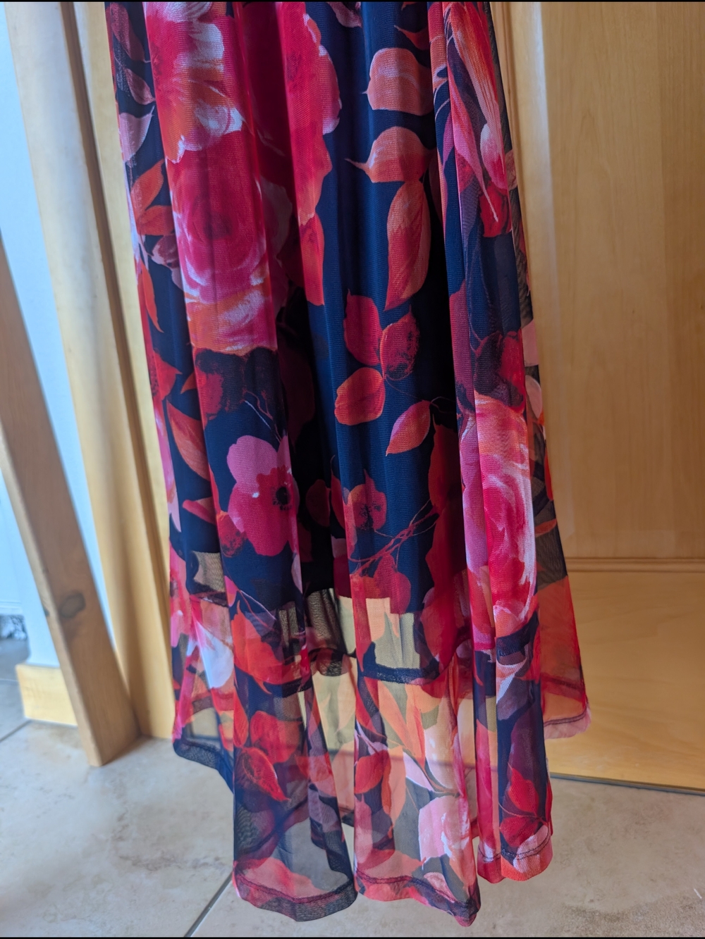 connected apparel Navy and Red Floral Midi Wrap Dress with Flutter Sleeves - Picture 9 of 9